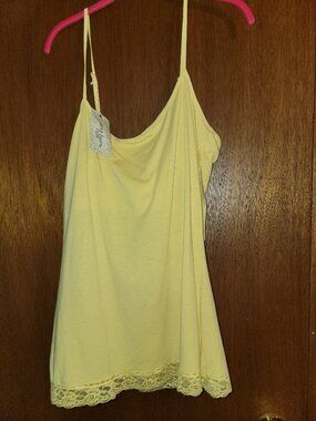 New Derek Heart Plus Butter Yellow Lace Tank 2X Y2K Adjustable Straps 20 22